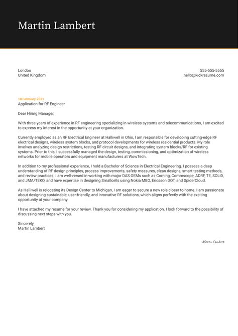 RF Engineer Cover Letter Sample | Kickresume