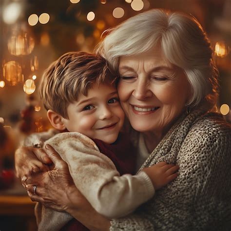Heartwarming New Year Eve Hug Between Grandma and Grandson | Premium AI ...