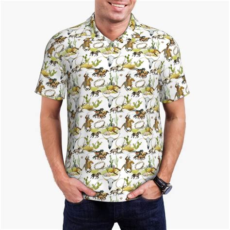 Susaid Wild West Western Print Men's Short Sleeve Polo Shirt, Golf ...