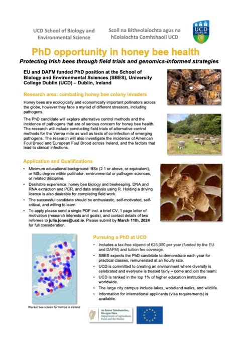 PhD opportunity in honey bee health Protecting Irish bees through field ...