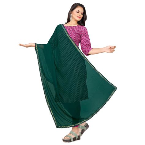 EBADAT Solid Chiffon Dupatta for Women with all four side Lace border ...