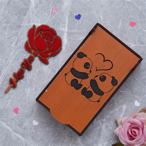 eCraftIndia Red Rose with I Love You & Cute Panda Couple with Heart Sh