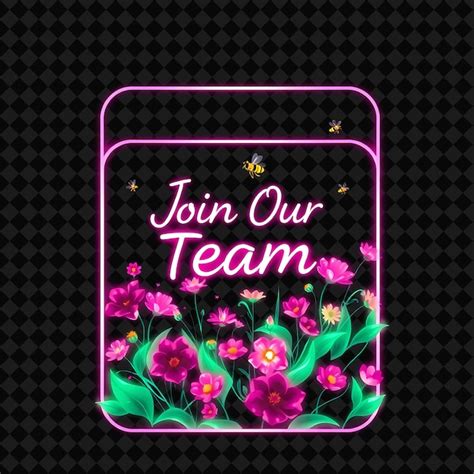 Soft neon with text join our team with thin sans serif font design ...