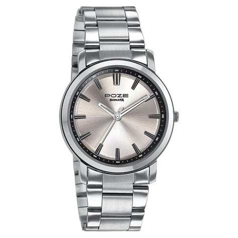 Buy Online Sonata Poze Quartz Analog Champagne Dial Silver Colour ...