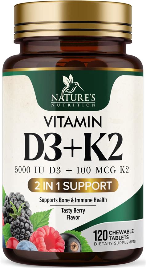 Amazon.com: Nature Made Vitamin D3 K2, 5000 IU (125 mcg) Vitamin D ...