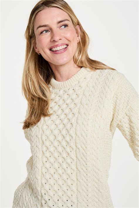 Inishbofin Aran Wool Ladies Sweater | Cream