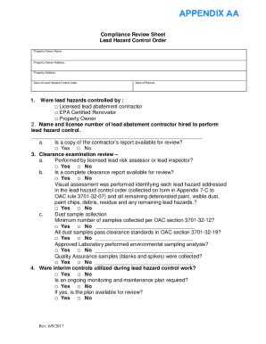 Lead Hazard Control Compliance Review Sheet - Blank Fillable Template ...