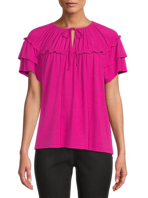 Time and Tru Womens Gathered Top with Flutter India | Ubuy