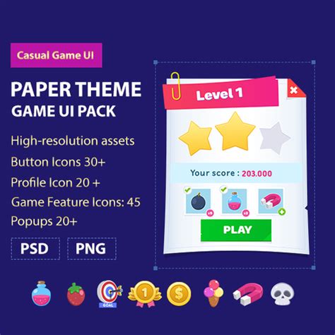 Casual Mobile Game UI - 2D GUI Kit ( Paper Theme ) | Coco Games Studio