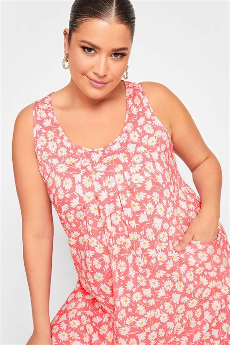 YOURS Plus Size Curve Light Pink Daisy Print Pocket Smock Dress | Yours ...