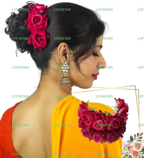 LYF5STAR Artificial Bridal Dark Pink Rose Flower Veni Gajra Hair Juda ...