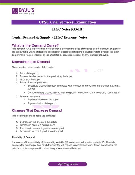 Demand Supply UPSC Economy Notes - UPSC Civil Services Examination UPSC ...