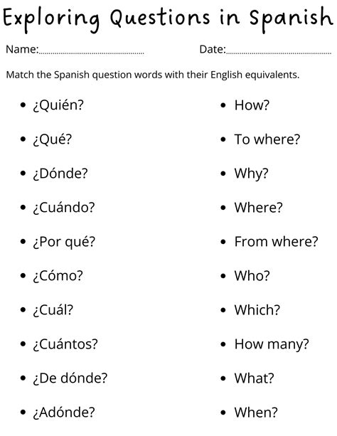 printable spanish question words worksheet for kids | Teaching Resources