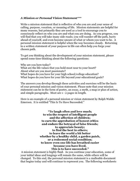 Writing A Personal Mission Statement Examples - Design Talk