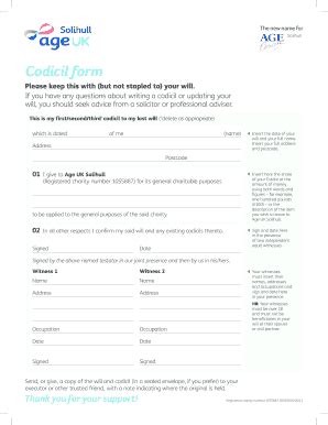 Fillable Online Age UK Solihull Codicil Form. Fax Email Print - pdfFiller