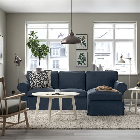 EKTORP 3-seat sofa with chaise longue, Kilanda dark blue - IKEA