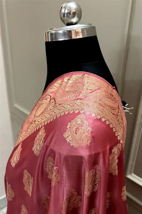 Peach Zari Semi Mashru Silk Banarasi Saree – Mohsin Textiles