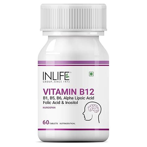 INLIFE Vitamin B12 with B1, B5, B6, Alpha Lipoic Acid ALA, Folic Acid ...