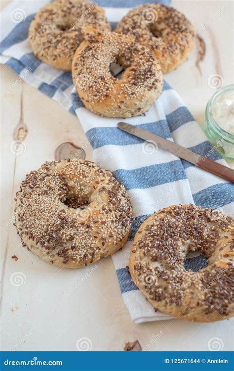 Home Made Whole Grain Bagels Stock Photo - Image of morning, nice ...
