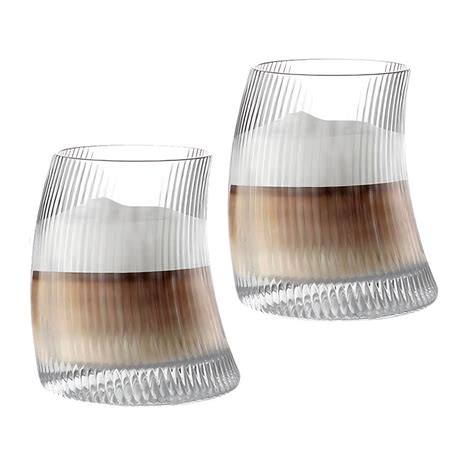 Caramelly Ribbed Curvy Macchiato Glass - Pack of 2 (340 ml each)