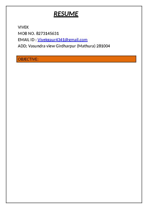 Vivek CV - hhahdjad - Bachelor of business administration - RESUME ...