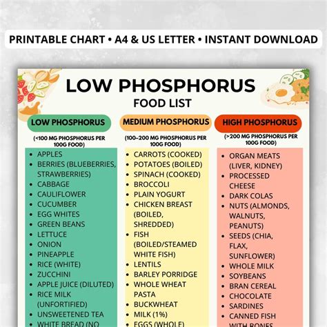 Low Phosphorus Food List Printable, Phosphorus Chart, CKD Food List, Dialysis Grocery List ...