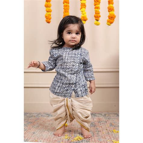 Infant Dhoti Kurta Set in Mulmul Cotton - Blue – biglilpeople