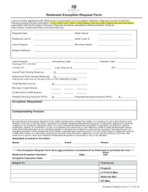 Redwood Exception Request Form - Fill and Sign Printable Template Online