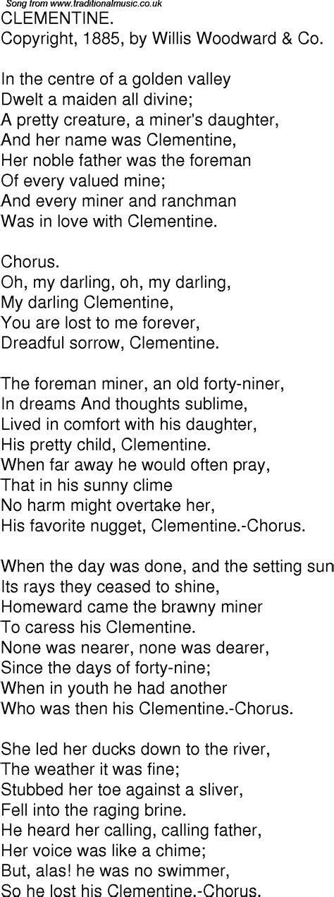 Old Time Song Lyrics for 10 Clementine