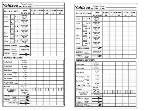 Yahtzee Score Sheets Excel/yahtzee Score Card Printable Pdf