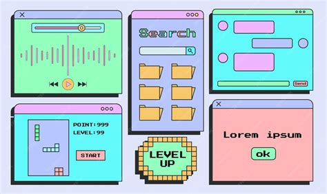 Retro window with button uiux elements in retro style | Premium Vector