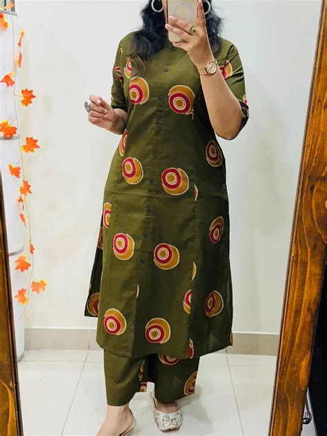Premium Floral Fine Cotton Kurti Palazzo Co-Ord Set - Sage Green ...