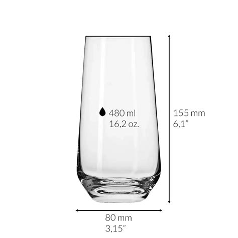 Highball Water Glass - 6-piece Set Of Glasses - 16.2 Oz (480ml) Capacity - Modern Design - B2b ...