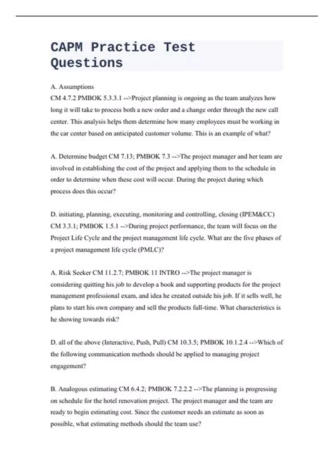 CAPM Practice Test Questions with Correct Answers - CAPM - Certified ...
