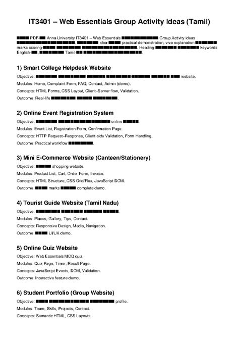 IT3401 Web Essentials Group Activity Ideas (Tamil) - Studocu