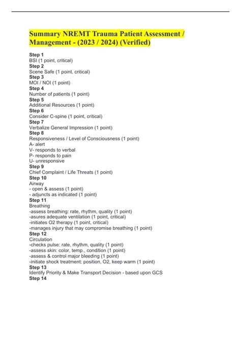 Summary NREMT Trauma Patient Assessment / Management - (2023 / 2024 ...