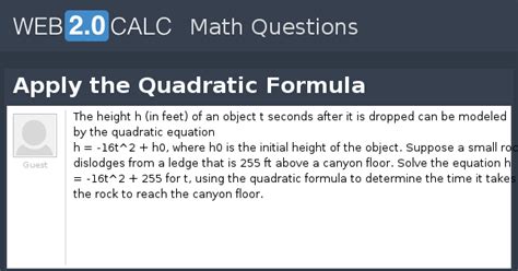 View question - Apply the Quadratic Formula