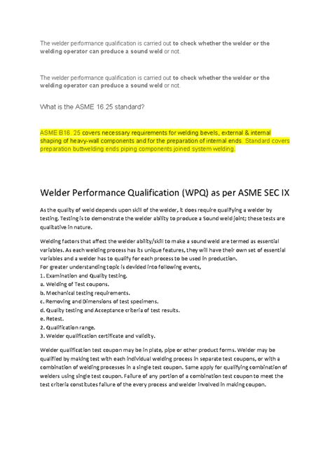 Welder Qualification Guide: ASME B16.25 & SEC IX Overview - Studocu