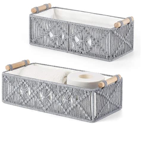 Macrame Storage Basket with Wooden Handles | Boho Home Decor Storage ...