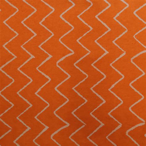 Pure Cotton Orange Discharge With Big Cream Zig Zag Hand Block Print F ...