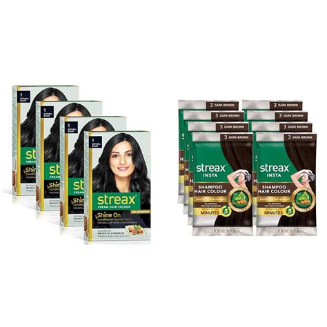 Streax Cream Hair Color for Unisex, 120ml - 1 Natural Black (Pack of 4 ...