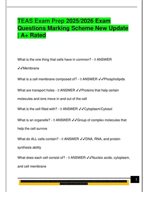 TEAS Exam Prep 2025/2026 Exam Questions Marking Scheme New Update | A+ ...