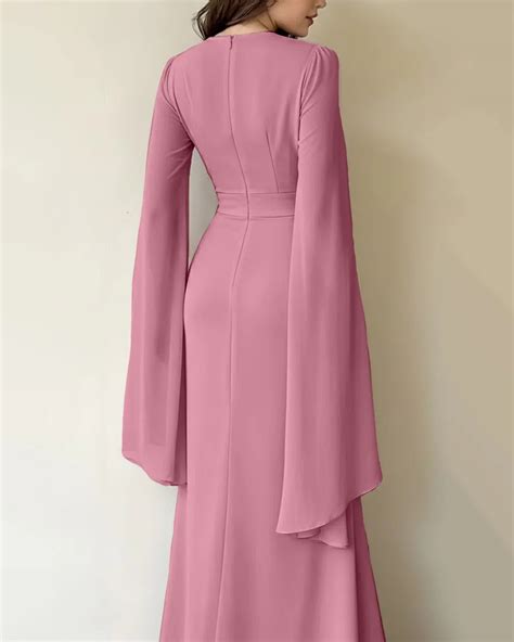 Elegant A-Line Maxi Dress with Slit Sleeves in Dusty Pink – Littlebox India