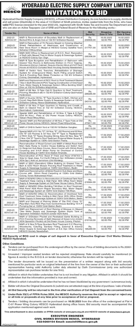 Tender for Constrcution Works at Hyderabad Electric Supply Company ...