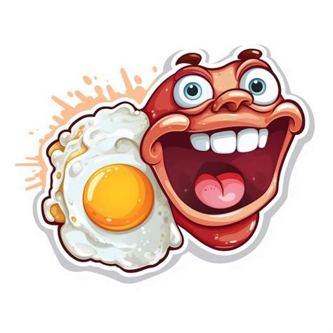 Personaje de dibujos animados de una cara sonriente con un huevo frito ...