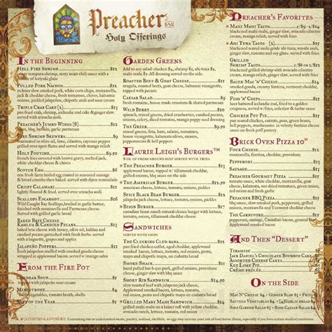 Preacher Bar menu in Cape Canaveral, Florida, USA