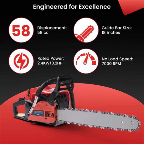 CHESTON 18-inch 58 CC Petrol Chainsaw Machine with 2.4KW/3.2hp Power ...
