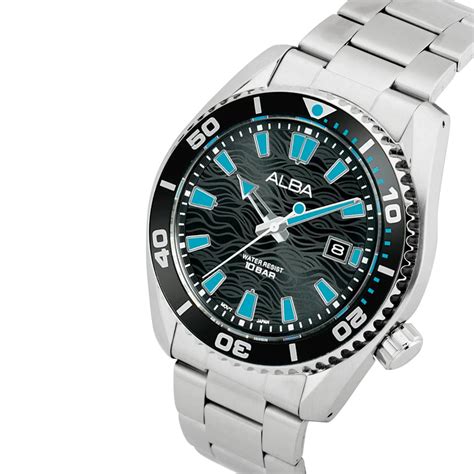ALBA Black Surf Dial with Black+Blue Rotating Bezel Men's Watch - AS9R ...