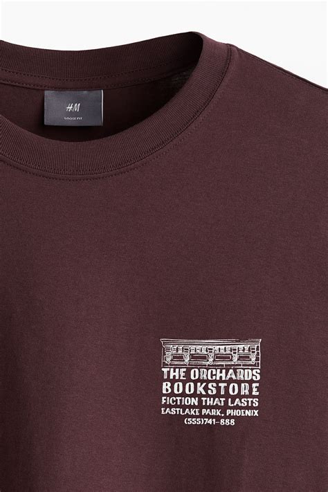 Loose Fit Printed T-shirt - Plum purple/Orchards bookstore - Men | H&M IN