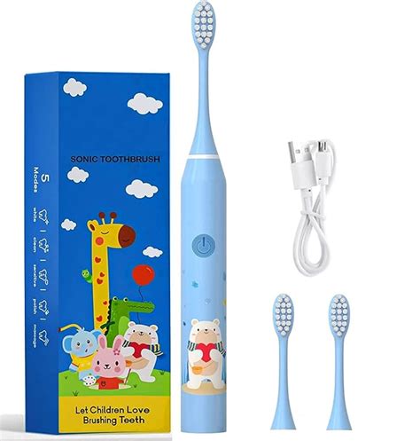 US1984 Sonic Electric Toothbrush for Kids with 5 Modes, 3 Brush Heads ...